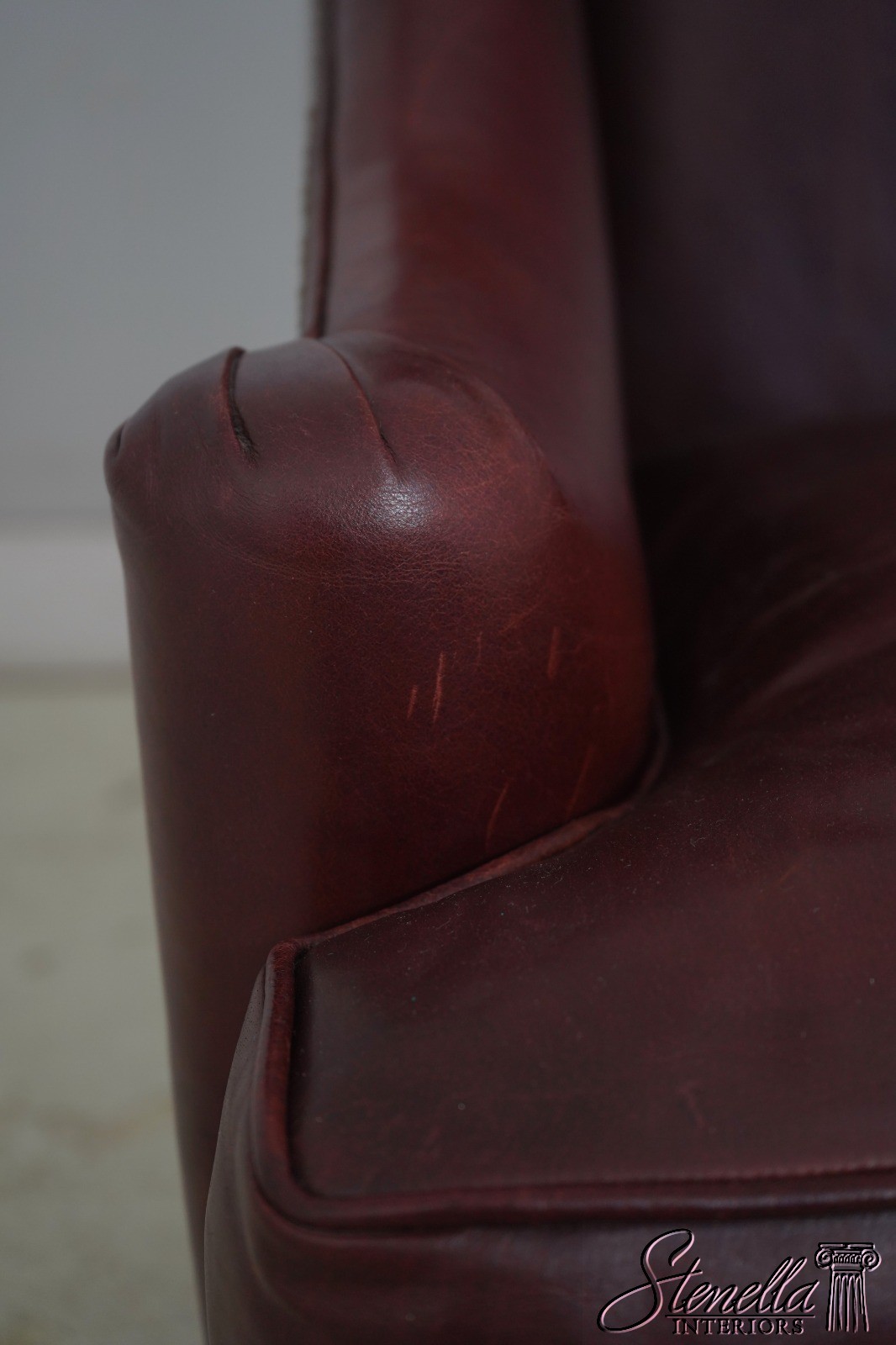 70068: HENREDON Irish Georgian Style Leather Wing Chair