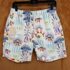 SCOTCH SODA Swim Trunks Mens Small Tan Geo Tropical Drawstring Logo