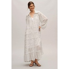 nwt by ANTHROPOLOGIE sz M Long Sleeve Smocked Tiered Maxi Dress in polka dots