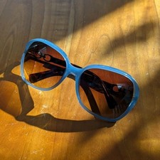 Coach HC 8145 Oversized Oval Blue Plastic Frame Brown Tinted Lens Sunglasses