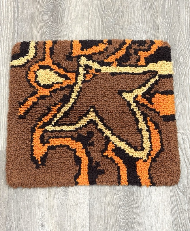 VTG Abstract Mid Century Low Pile Shag Latchkey Brown/Orange/Yellow 70’s