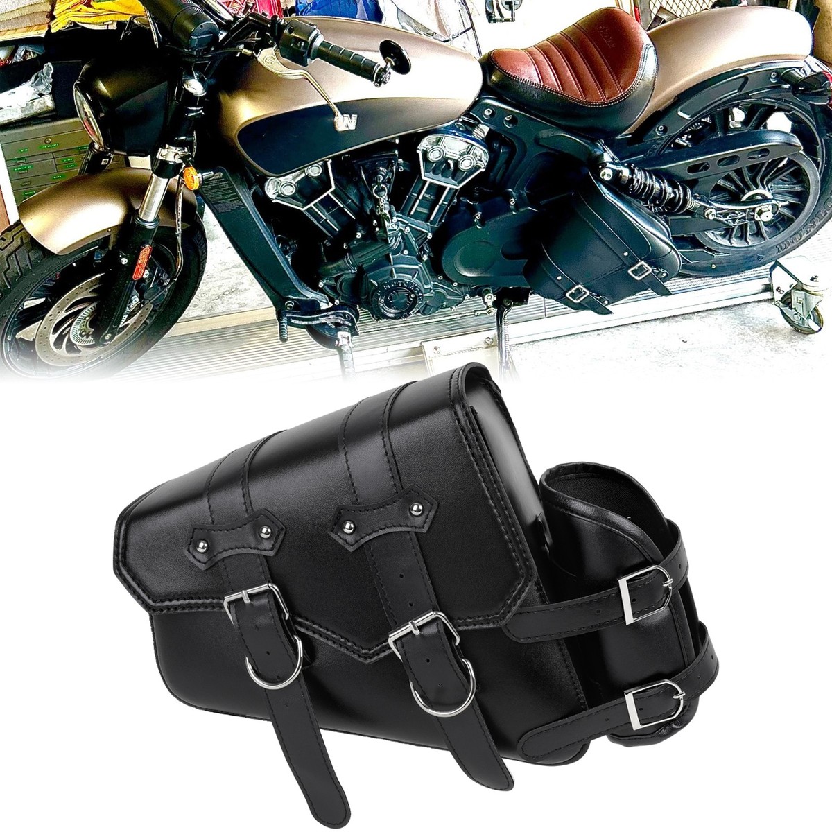PU Leather Motorcycle Left Side Swingarm Saddle Bag For Indian