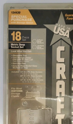 NOS Craftsman 18 Piece 34430 6 & 12 Piece Deep Sockets, 1/4", 3/8" & 1/2" & Tray - Picture 2 of 3