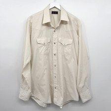 Vintage Ruddock Pearl Snap Shirt Mens 17 36 Western L XL Ranch Rodeo Ivory USA