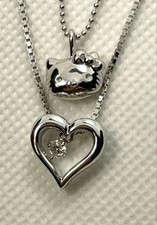 Hello Kitty Heart Pendant Necklace SV925 Silver with Gemstone Accent