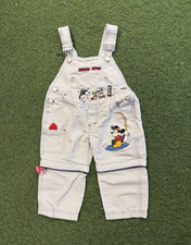Vintage Y2K Disney Mickey Mouse Fishing Beige Denim Overalls 2T Embroidered