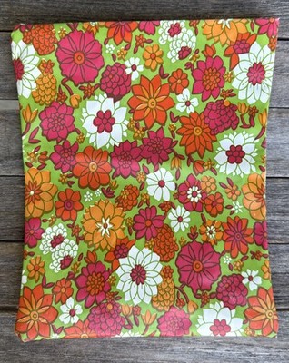 VTG 70s Flower Power Duray CO Cosmetic Travel Foldable Bag 8.8''X 7'' Orange/Red