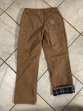 Carhartt Boys Youth Flannel Lined Canvas Pants sz 12 Adjustable Waistband