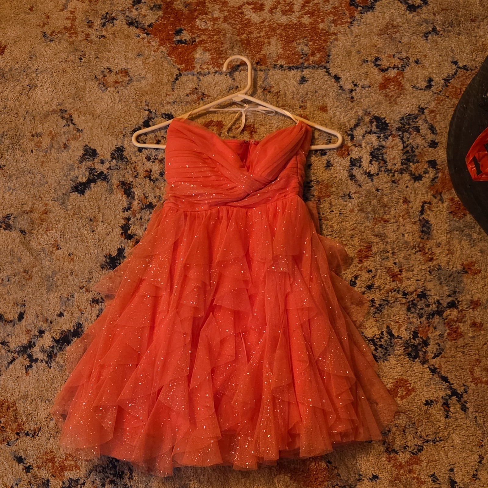 Coral Sleeveless Tulle Tutu Party Dress for Girls, Ruffle Glitter, Backless
