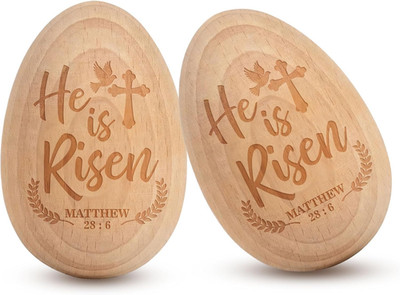 He Is Risen Easter Eggs Decor, 2 Pack Wooden Resurrection Eggs Basket Stuffers f