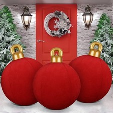 3 Pcs 32 Inch Giant Velvet Christmas Inflatable Balls Ornament Flocked Xmas P...