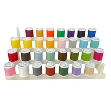 Vintage Sewing Thread 30 Spools Colors Plastic Tiered Holder Organizer Crafts