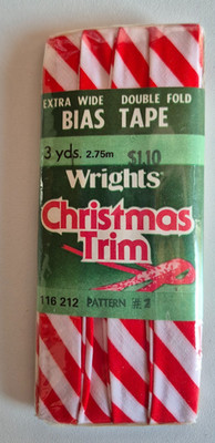 WRIGHTS BIAS TAPE EXTRA WIDE DOUBLE FOLD  3 YARDS  RED & WHITE STRIPES UNOPENED