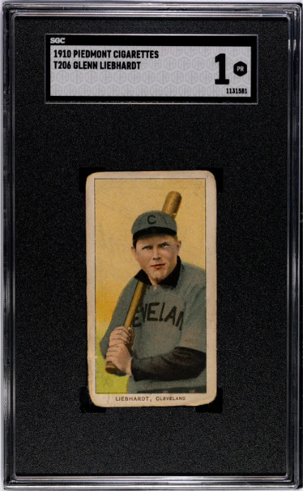 1909 T206 GLENN LIEBHARDT NNO POOR PIEDMONT 350 SGC 1 BASEBALL CLEVELAND NAPS