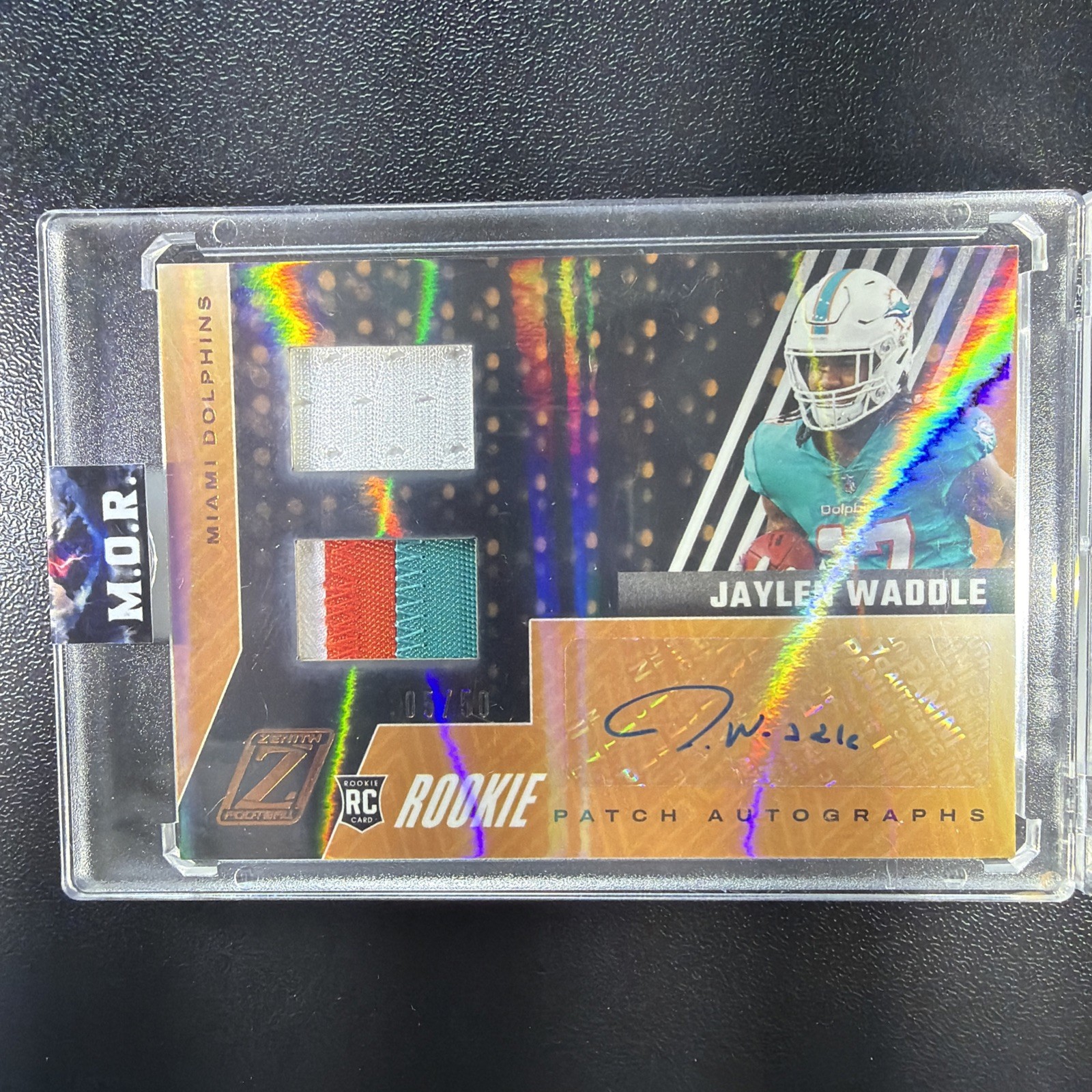 Jaylen Waddle Dolphins Rookie Double Patch Auto Card 93 2021 Zenith Copper 5/50