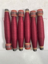 Wrapped Wood Quills, RED, Bobbins, Spools, Threaded, Textile, lot of 6