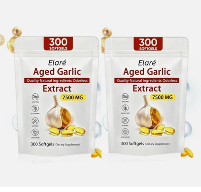 2Pack Elare Aged Garlic Extract, 300 SoftGel Solutions, 7500mg Odorless Heart & 