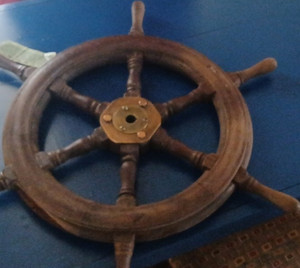 MW Early 1900s Wooden Yacht Ship Wheel w/ Brass Hub 30.5in, USA