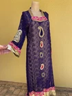 Vintage caftan robe tunic sheer Lacey embellished embroidered gold paisley navy