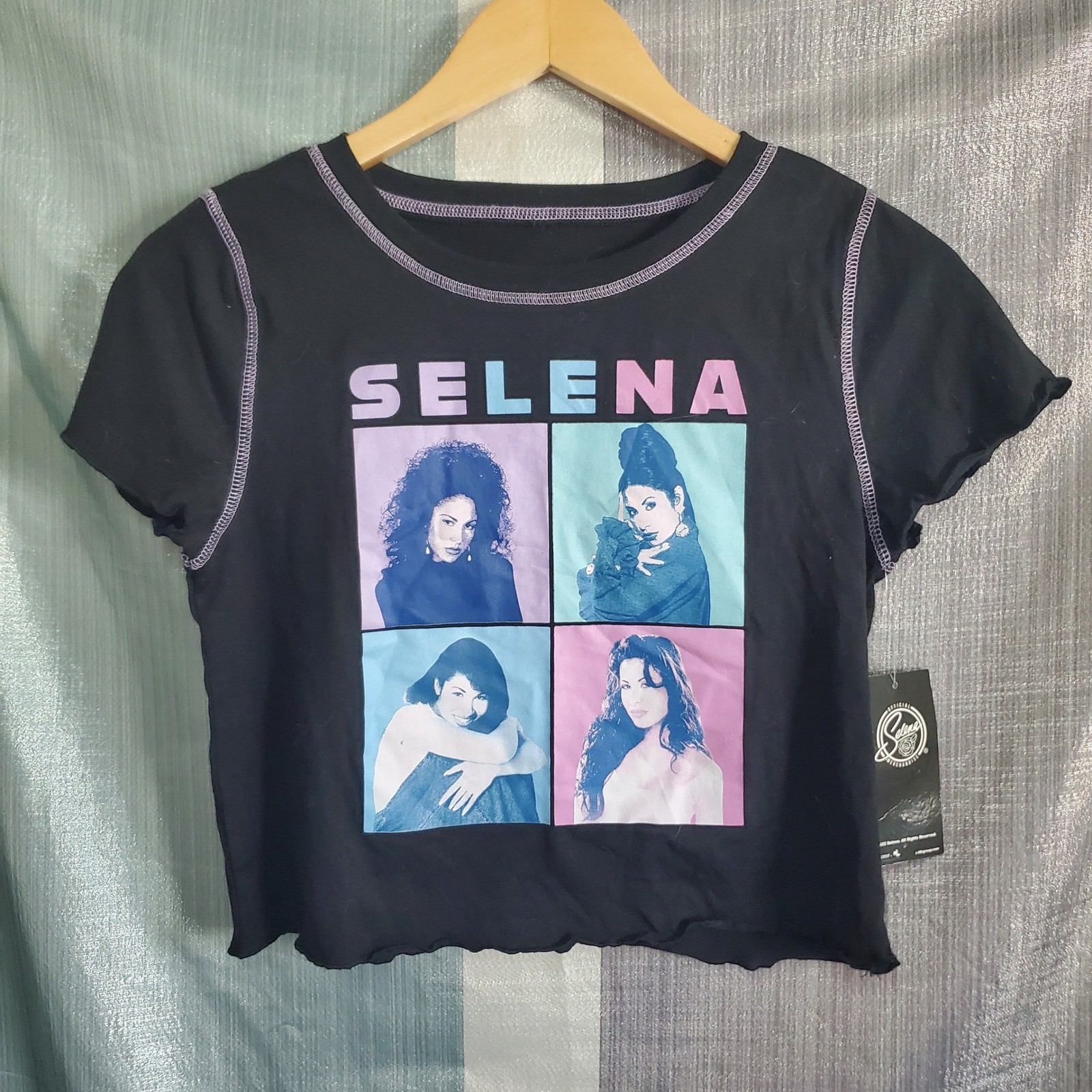 Official Selena Quintanilla Graphic Crop Top Black Purple Lettuce Edge L 90s