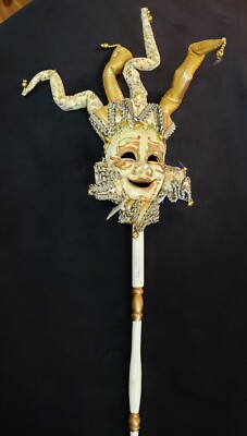 Mask w/ stick, joker style Gold New Amazing! Porcelain