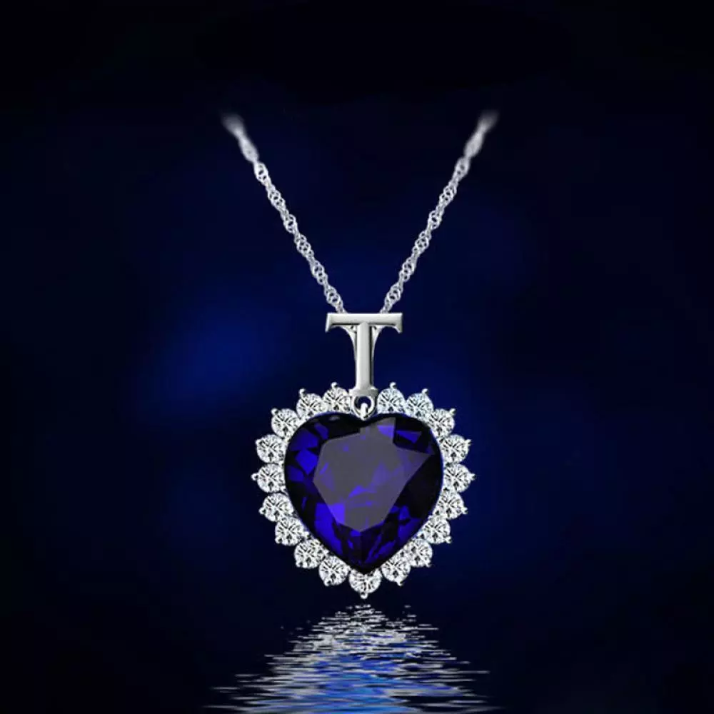 Huge Platinum White Gold Titanic Heart of the Ocean Blue Sapphire Necklace