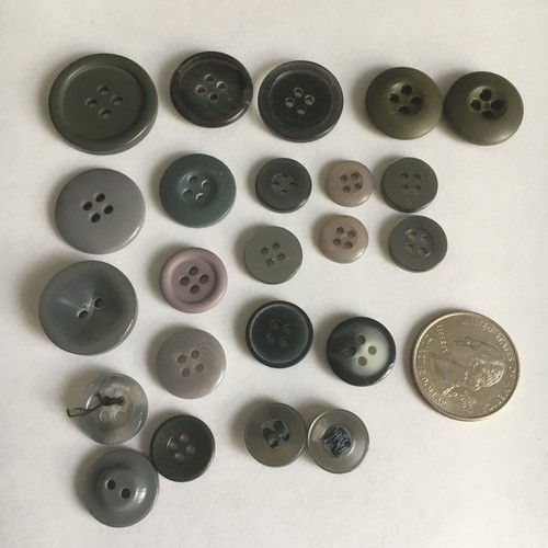 Vintage Gray Tone Button Lot 23pc Mixed 2 & 4 Hole Sewing Craft Supplies Assort. - Picture 2 of 6