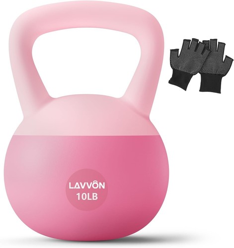 LAVVON Soft Kettlebell - 10 LB Pink - Workout Training Gym Protects Floors