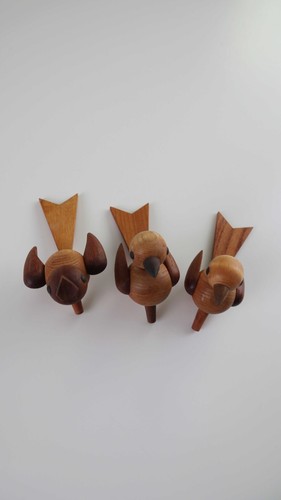 Holzvögel Teakholz Erzgebirge Holzvögel 3 Stück Trio Weber und Söhne - Bild 4 von 6