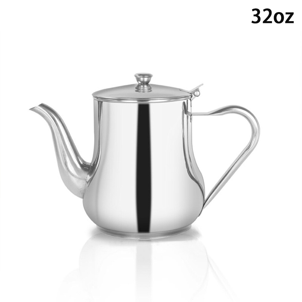 Stainless Steel Metal Teapot Cafe Kitchen Tea Coffee Drink Flip Lid Pot