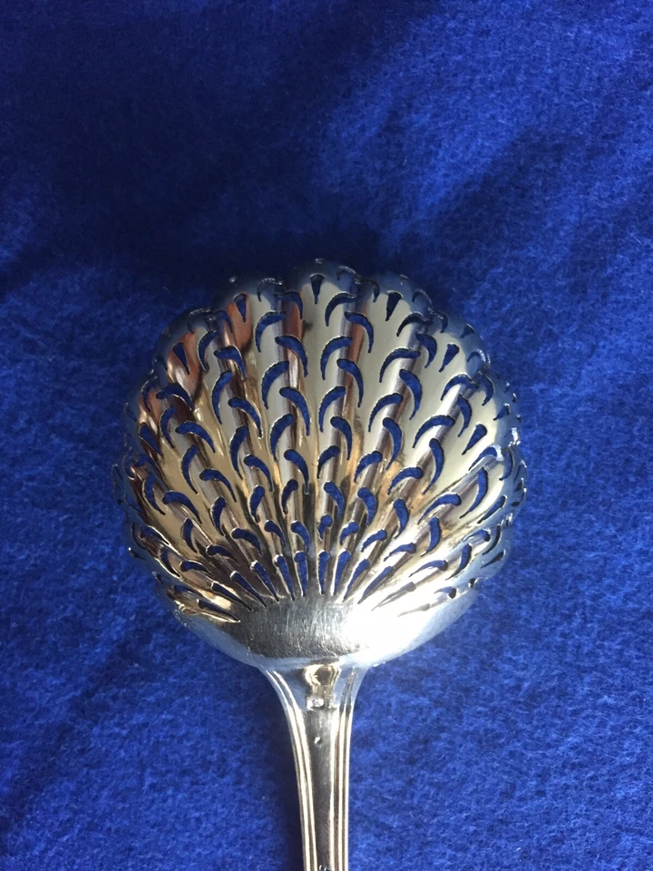 ANTIGUO TAMIZ DE AZÚCAR FRANCÉS .950 PLATA LOUIS ISIDORE ANGEE PARÍS ORO VERMEIL Foto 2 de 4