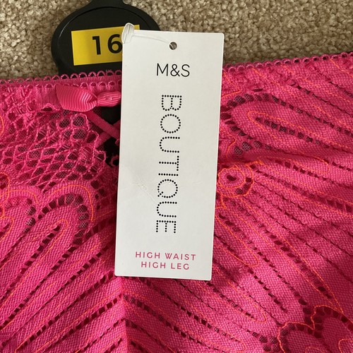 Mutandine M&S Pretty Boutique taglia 16 Nova pizzo vita alta gamba alta rosa rosa - Foto 2 di 9