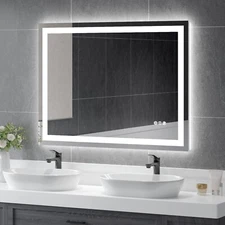 48x36'' LED Bathroom Mirror Lighted Vanity Mirror Dimmable Touch Tempered Glass