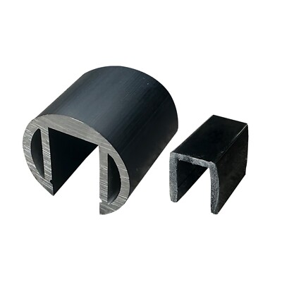 Aluminum 1-5/8'' OD Round Cap Rail w/ U Channel Vinyl for 1/2'' Glass Thick -Black