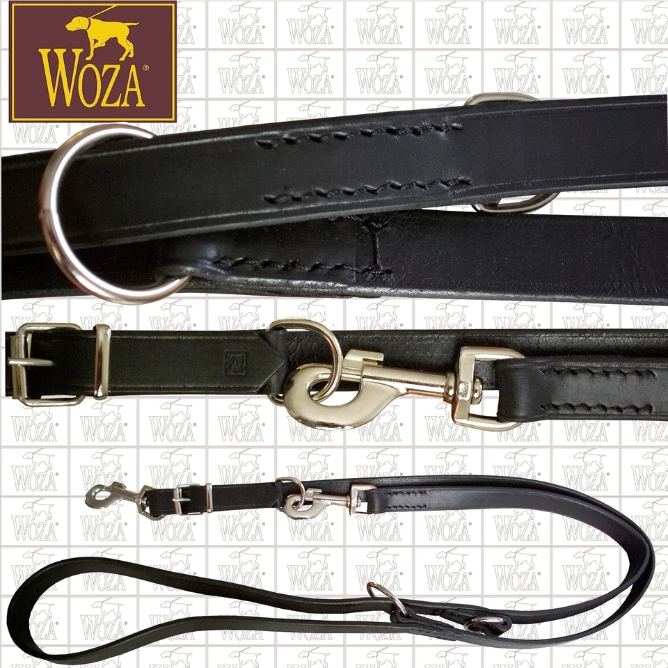 Premium Verstellbare Hundeleine WOZA Handgenäht Vollrindleder Runde Kanten FVB2X