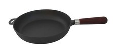 Gusseisen Bratpfanne mit Holz-Griff Ø 28 cm Höhe 6,2 cm EXTRA TIEFE GRILL PFANNE