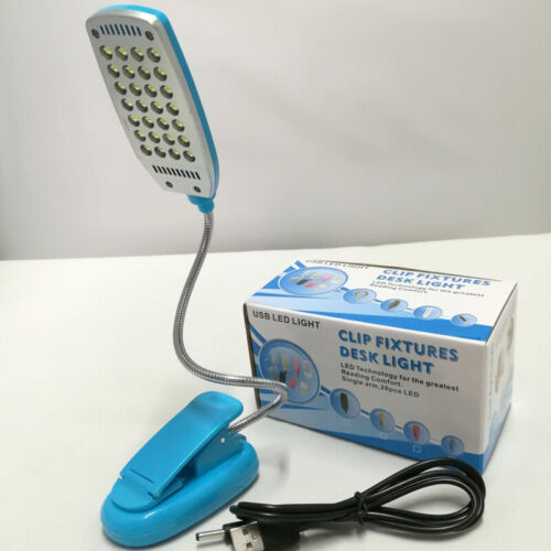 Lámpara de mesa blanca USB/Batería de alimentación flexible 28 LED con clip de luz para lectura - Imagen 1 de 15
