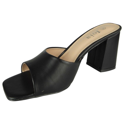 Sandals Mules Womens Ladies High Heel Summer Slip On Square Open Toe Comfy Size - Imagen 9 de 33