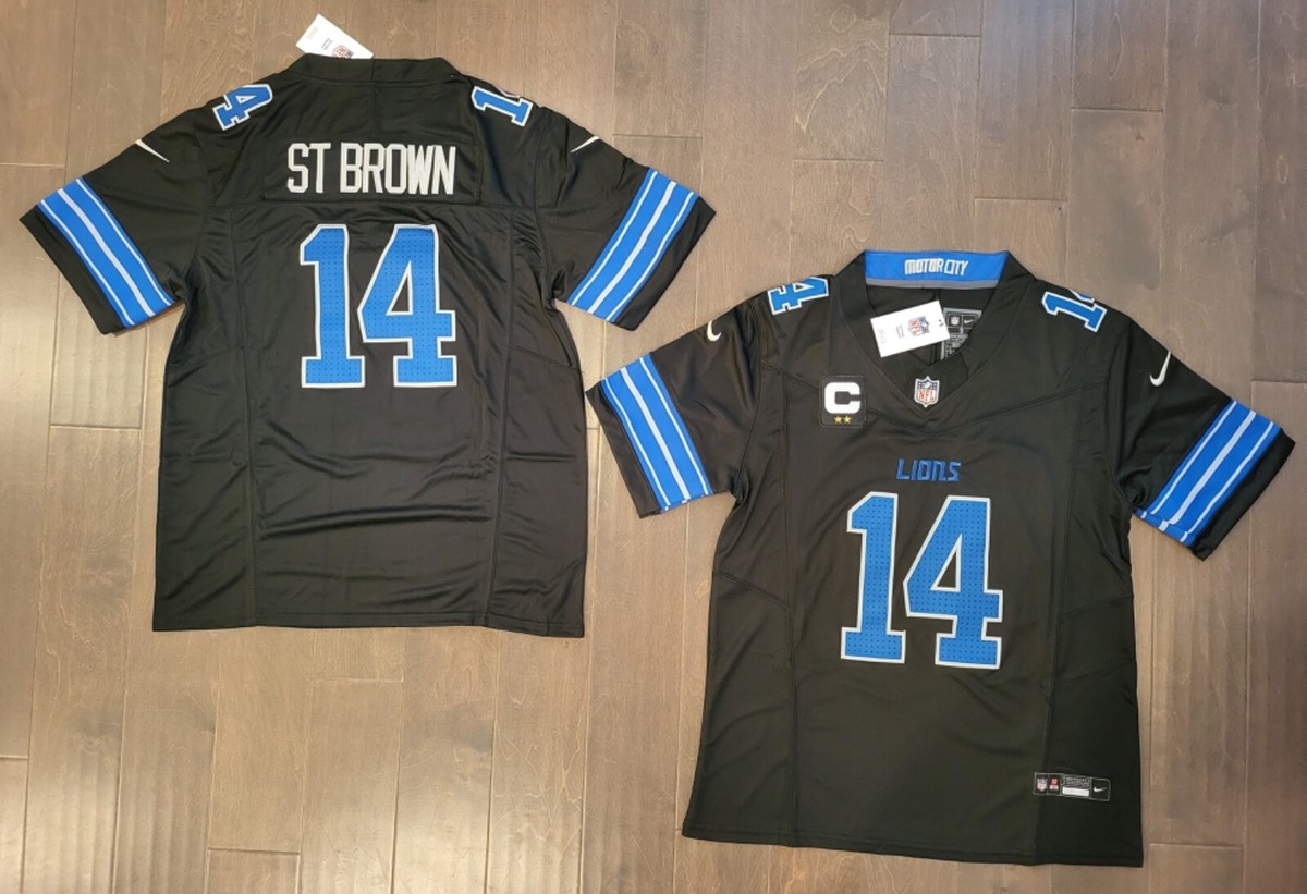 YOUTH Lions #14 Amon-Ra Brown Stitched Alt Black Jersey w/C  Patch