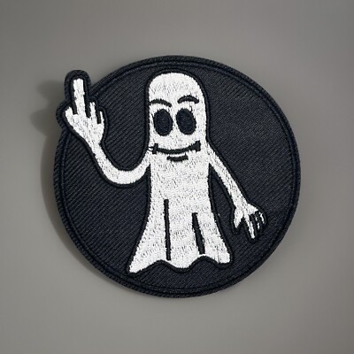 GHOST F-YOU EMBROIDERED IRON ON PATCH  APPROX: 3.0  DIAMETER FREE SHIPPING