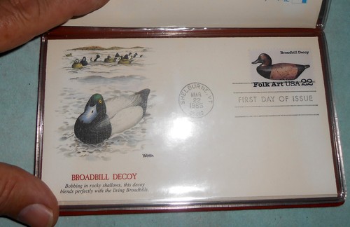 1985 FIRST DAY OF ISSUE STAMP COLLECTION by FLEETWOOD of 5 ANTIQUE DUCK DECOYS - Picture 10 of 14