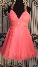 G602/3 ALYCE PARIS 3519 SZ 2 OR 10 CORAL PROM HOMECOMING PAGEANT GOWN DRESS