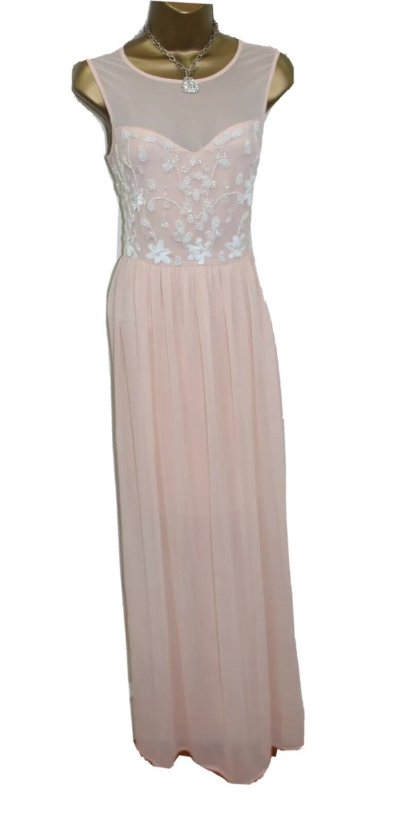Lipsy Pink Peach Blush Beaded Maxi Dress 10 Occasion Wedding Evening Party  Prom | eBay