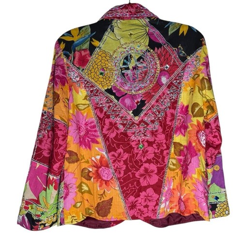 Sandy Starkman Embroidered Bejeweled Exquisite Floral Blazer Jacket women XL VTG - Picture 2 of 12