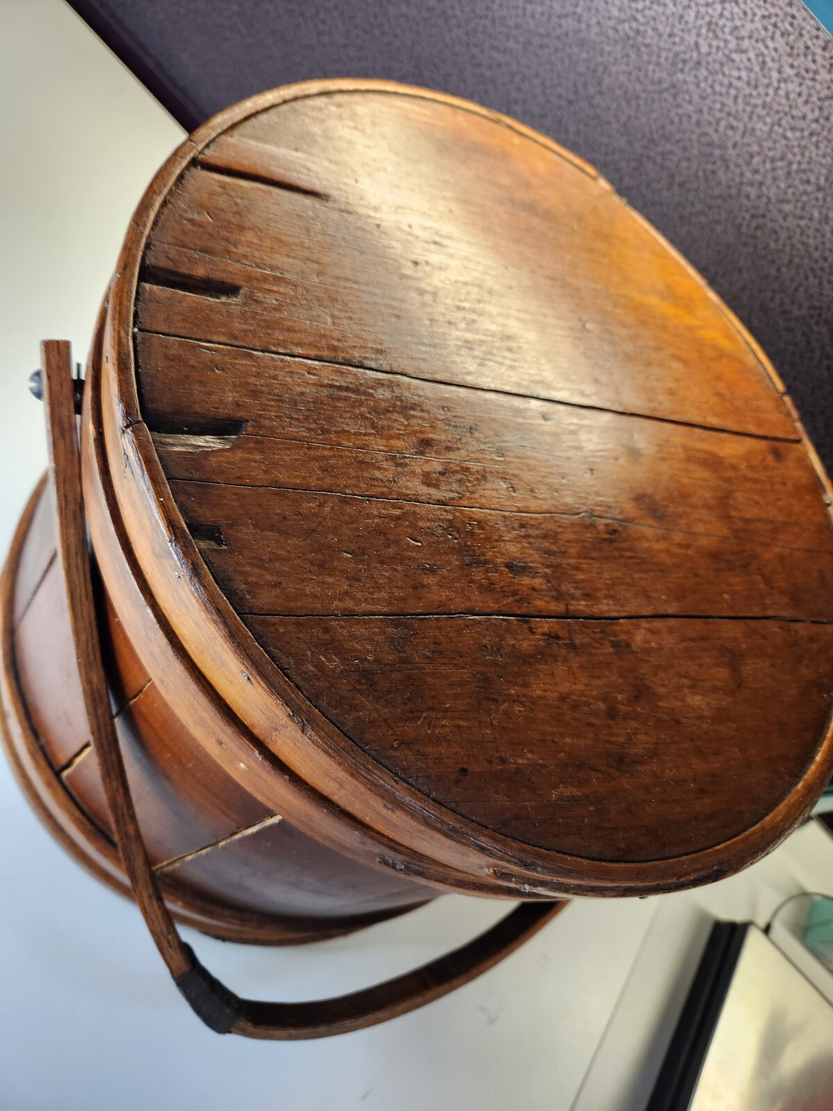 Antique Firkin Primitive Wooden Sugar Bucket with Handle 13.5" Tall