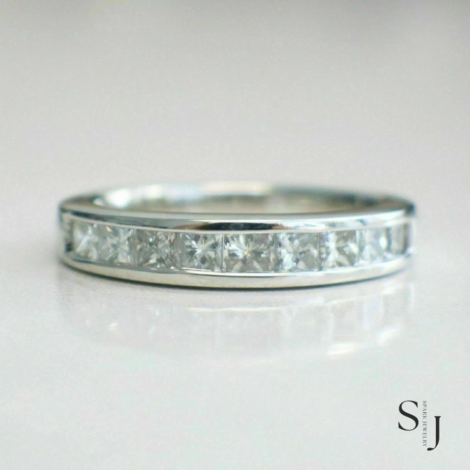 4CT Princess Cut Moissanite Half Eternity Wedding Band Ring Solid 14k White Gold - Image 3 of 4
