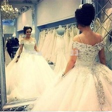 Ball Gown Sequins Lace Beaded Wedding Dresses Bridal Gowns Size 6 8 10 12 14 16+