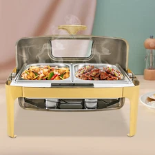 Gold Chafing Dish 2Pan Stainless Steel Chafing Dish Gold Rectangular Food Warmer