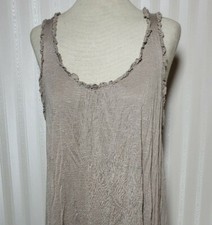 Tammy Mars Womens Sz M Asymmetrical Hem Flowy Racerback Tank Top Beige USA Made