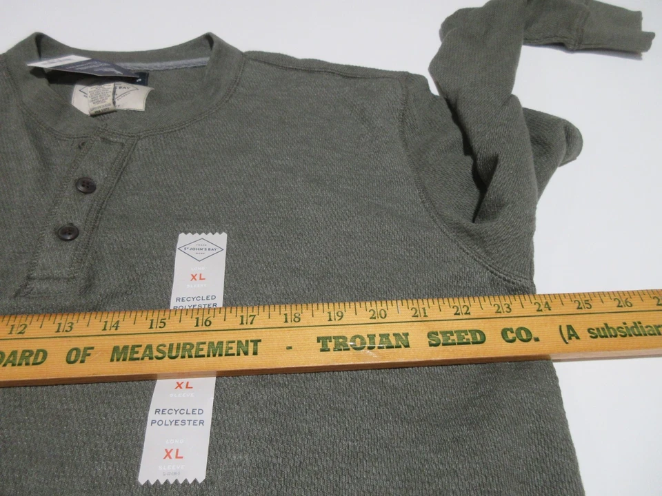 NWT Sz XL ST JOHNS BAY Henley Shirt Men's SUPER SOFT Waffle Thermal Hiking Green - Image 2 of 4